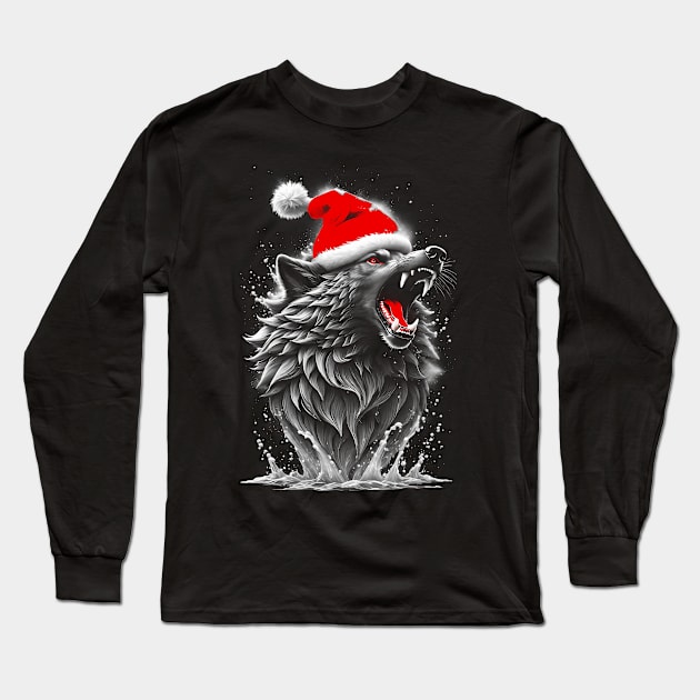 Santa Wolf Long Sleeve T-Shirt by didibayatee